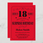 Verrassend 18e verjaardag Uitnodiging zwart-wit en (Voorkant / Achterkant)