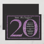 Verrassend 20e verjaardag Uitnodiging Paars Glitte (Voorkant / Achterkant)