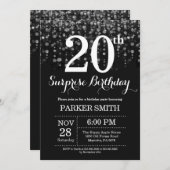 Verrassend 20e verjaardag Uitnodiging Silver Glitt (Voorkant / Achterkant)