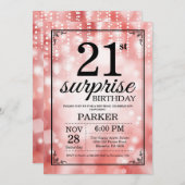 Verrassend 21e verjaardag Uitnodiging rood glitter (Voorkant / Achterkant)