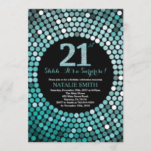 Verrassend 21e verjaardag zwart en Blauwgroen glit Kaart