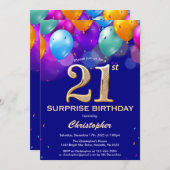 Verrassend 21ste verjaardag marinesblauwe en goudb kaart (Voorkant / Achterkant)