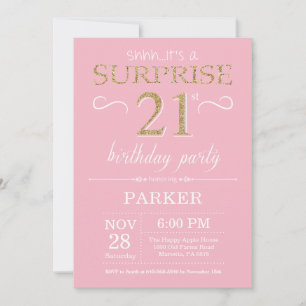 Verrassend 21ste verjaardag Roze en Gold Glitter Kaart