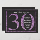 Verrassend 30e verjaardag Uitnodiging Paars Glitte (Voorkant / Achterkant)