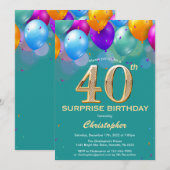 Verrassend 40e Blauwgroen verjaardag en gouden bal Kaart (Voorkant / Achterkant)