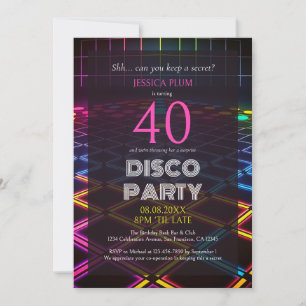 Verrassend 40e verjaardag Neon Disco Party Invitat Kaart