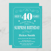 Verrassend 40e verjaardag Uitnodiging Blauwgroen e (Voorkant / Achterkant)