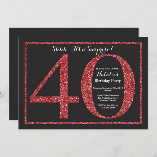 Verrassend 40e verjaardag Uitnodiging rood glitter