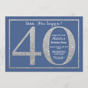 Verrassend 40th Birthday Blue en Silver Glitter Kaart