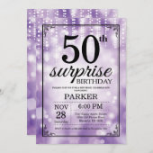 Verrassend 50e verjaardag Uitnodiging Paars Glitte (Voorkant / Achterkant)