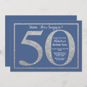 Verrassend 50th Birthday Blue en Silver Glitter Kaart (Voorkant / Achterkant)