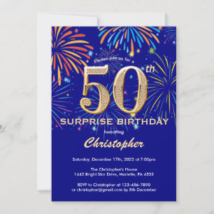 Verrassend 50th Birthday Navy Blue & Gold Firework Kaart