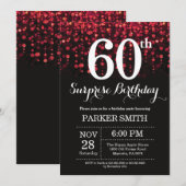 Verrassend 60e verjaardag Uitnodiging rood glitter (Voorkant / Achterkant)