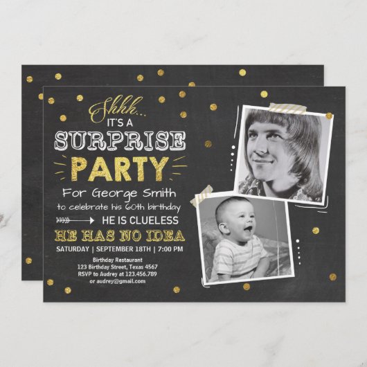 Verrassend 60e verjaardagsuitnodiging Chalkboard M Kaart (Voorkant / Achterkant)