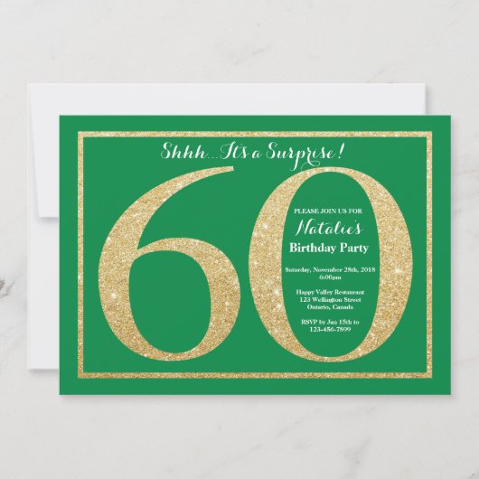 Verrassend 60th Birthday Green en Gold Glitter Kaart (Voorkant)