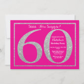 Verrassend 60th Birthday Hot Pink en Silver Glitte Kaart (Voorkant)