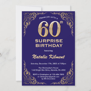 Verrassend 60th Birthday Navy Blue en Gold Glitter Kaart