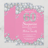 Verrassend 60th Birthday Pink en Silver Diamond Kaart (Voorkant / Achterkant)