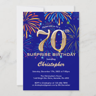 Verrassend 70e verjaardag Navy Blue en Gold Firewo Kaart