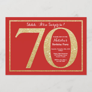 Verrassend 70e verjaardag Red en Gold Glitter Kaart
