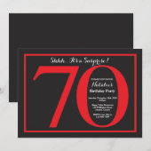 Verrassend 70e verjaardag rood en zwart karton kaart (Voorkant / Achterkant)