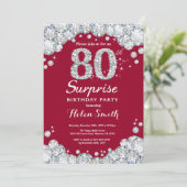 Verrassend 80e verjaardag Burgundy Red Silver Diam Kaart (Staand voorkant)