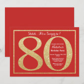 Verrassend 80e verjaardag Red en Gold Glitter Kaart (Voorkant / Achterkant)