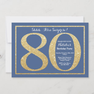 Verrassend 80th Birthday Blue en Gold Glitter Kaart