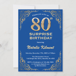 Verrassend 80th Birthday Blue en Gold Glitter Kaart