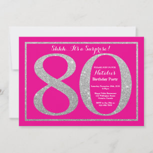 Verrassend 80th Birthday Hot Pink en Silver Glitte Kaart