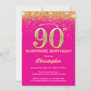 Verrassend 90e verjaardag Hot Pink en Gold Glitter Kaart
