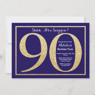 Verrassend 90e verjaardag Navy Blue en Gold Glitte Kaart