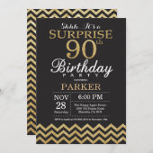 Verrassend 90e verjaardag Uitnodiging Gold Glitter (Voorkant / Achterkant)