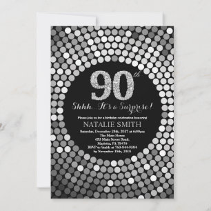 Verrassend 90th Birthday Black en Silver Glitter Kaart
