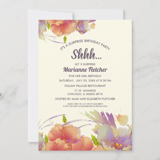 Verrassend feest. Waterverf Floral nodigt Kaart (Voorkant)