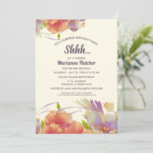 Verrassend feest. Waterverf Floral nodigt Kaart (Staand voorkant)