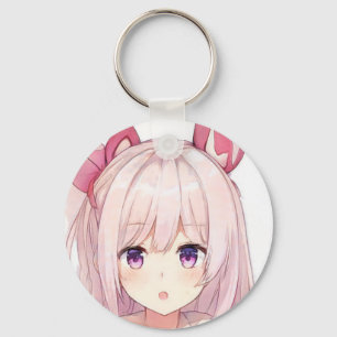 Verrassend roze haar meisje paarse ogen bunny sleutelhanger