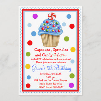 Verrassend Snoep Cupcake Birthday Uitnodiging