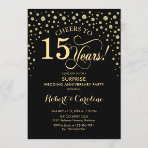 Verrassende 15e Jubileum feestdag - zwart goud Kaart