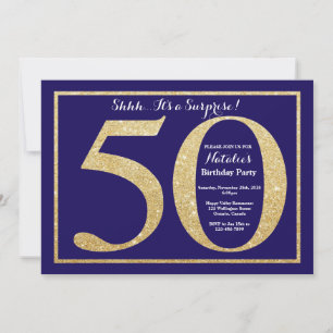 Verrassende 50e verjaardag marineblauw en goud gli kaart
