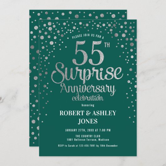 Verrassende 55e trouwdag - Groen & Zilver Kaart (Voorkant / Achterkant)