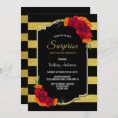 Verrassende bruiddag Dinner Black Gold Striped Flo Kaart (Voorkant / Achterkant)