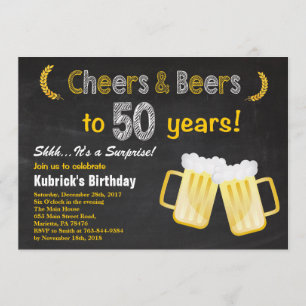 Verrassende Cheers and Beers 50th Birthday Invitat Kaart