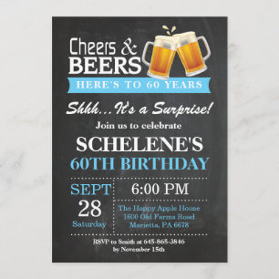 Verrassende Cheers and Beers 60th Birthday Invitat Kaart