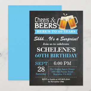 Verrassende Cheers and Beers 60th Birthday Invitat Kaart