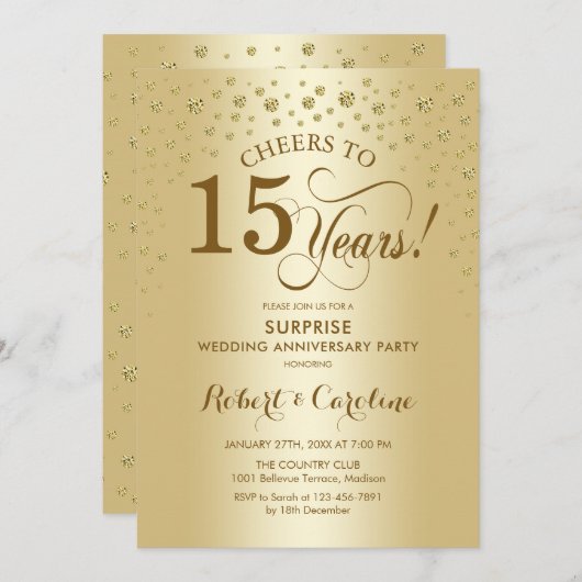 Verrassende Gouden 15e Verjaardagsviering Kaart (Voorkant / Achterkant)