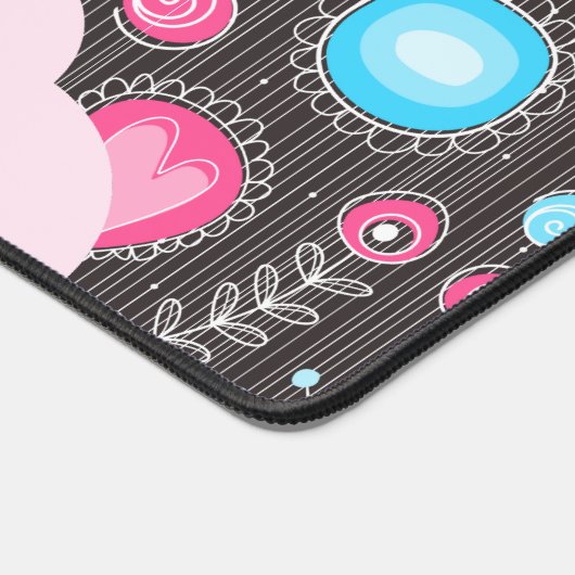 Verrassende roze blauwe harten en bloemen bloemrij bureaumat (Hoek)