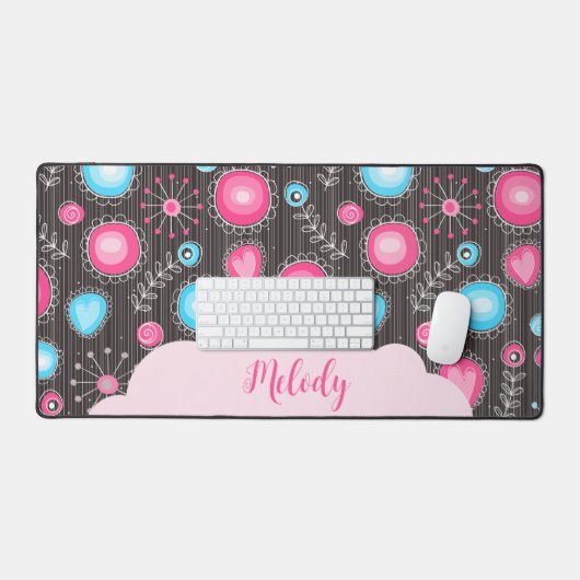 Verrassende roze blauwe harten en bloemen bloemrij bureaumat (Keyboard & Muis)
