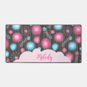 Verrassende roze blauwe harten en bloemen bloemrij bureaumat (Voorkant)