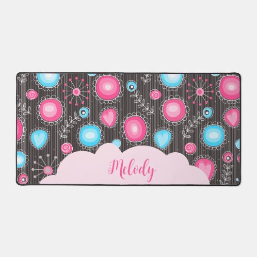 Verrassende roze blauwe harten en bloemen bloemrij bureaumat (Voorkant)